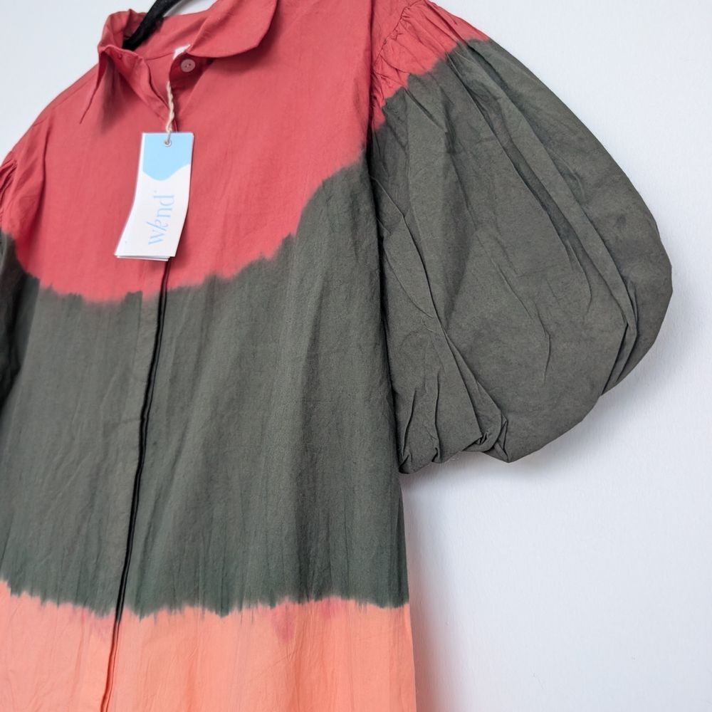NWT Wknd Wyfr Frock-It Ombre Colorblock Collared Puff Short Sleeve Dress Sz M - Picture 7 of 15